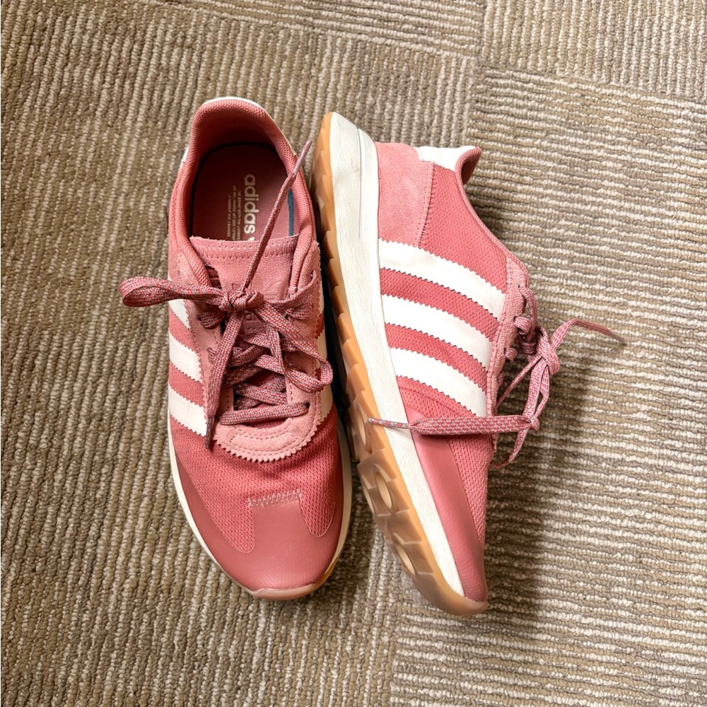 Adidas Women's Rose and White Sneakers